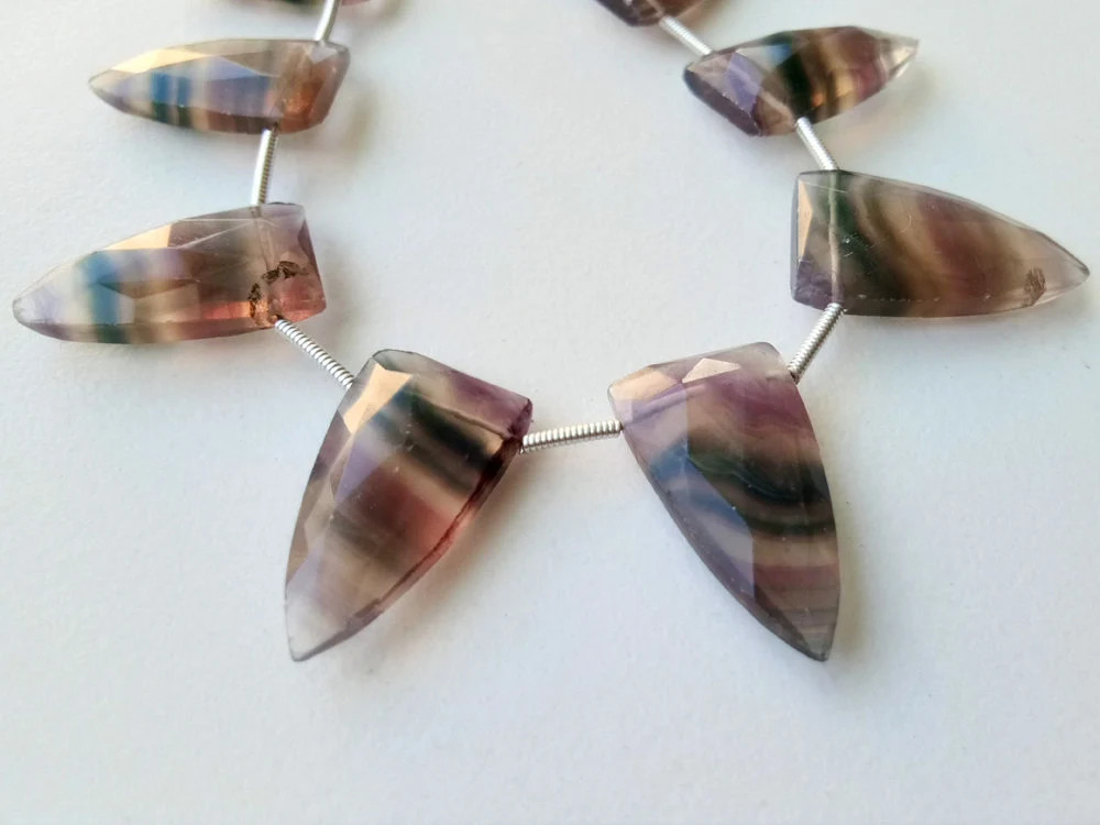 12x23mm Multi Fluorite Faceted Triangle Beads, Natural Fluorite Faceted Fancy