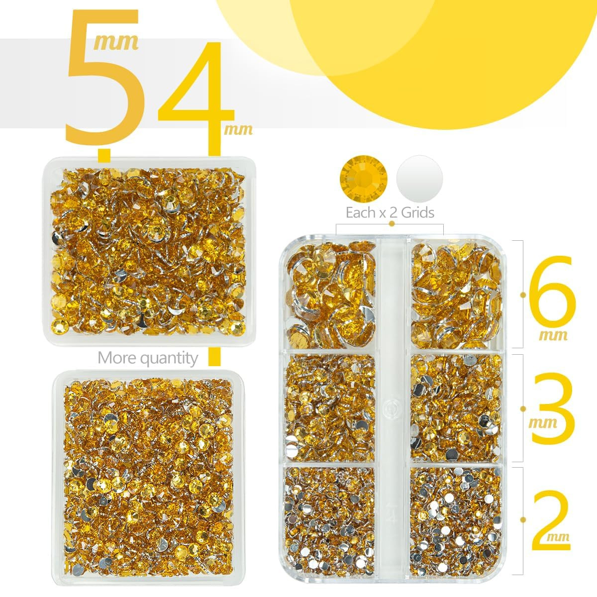 3 Boxes 5070PCS Golden Yellow Resin Rhinestones 2Mm 3Mm 4Mm 5Mm 6Mm Crystal Gold
