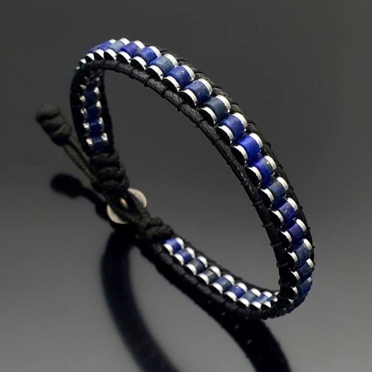 Lapis Lazuli Leather Crystal Healing Women Men Protection Retro Bracelet Gifts