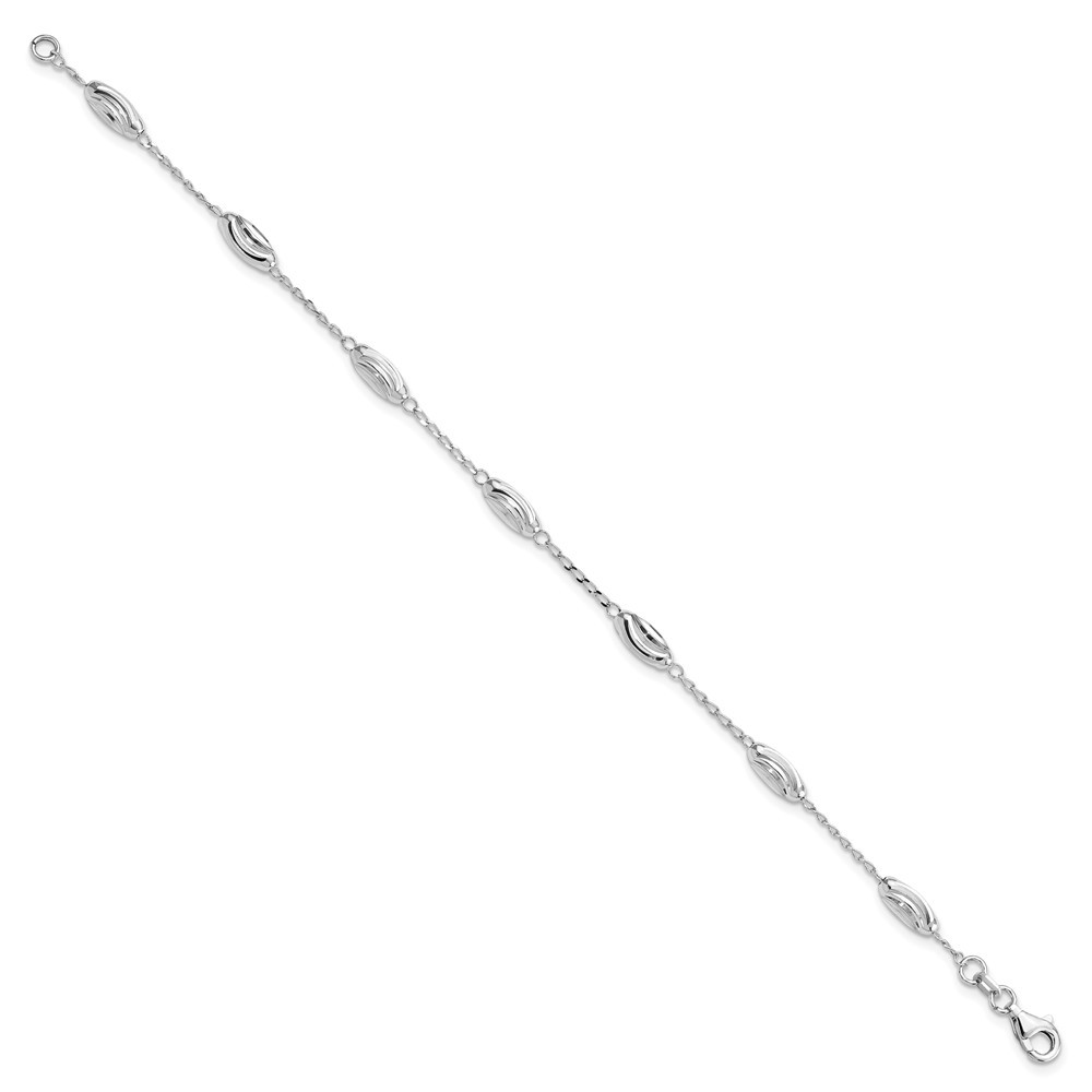 Sterling Silver Rhodium-plated Diamond-cut Oval Beads Bracelet 7″