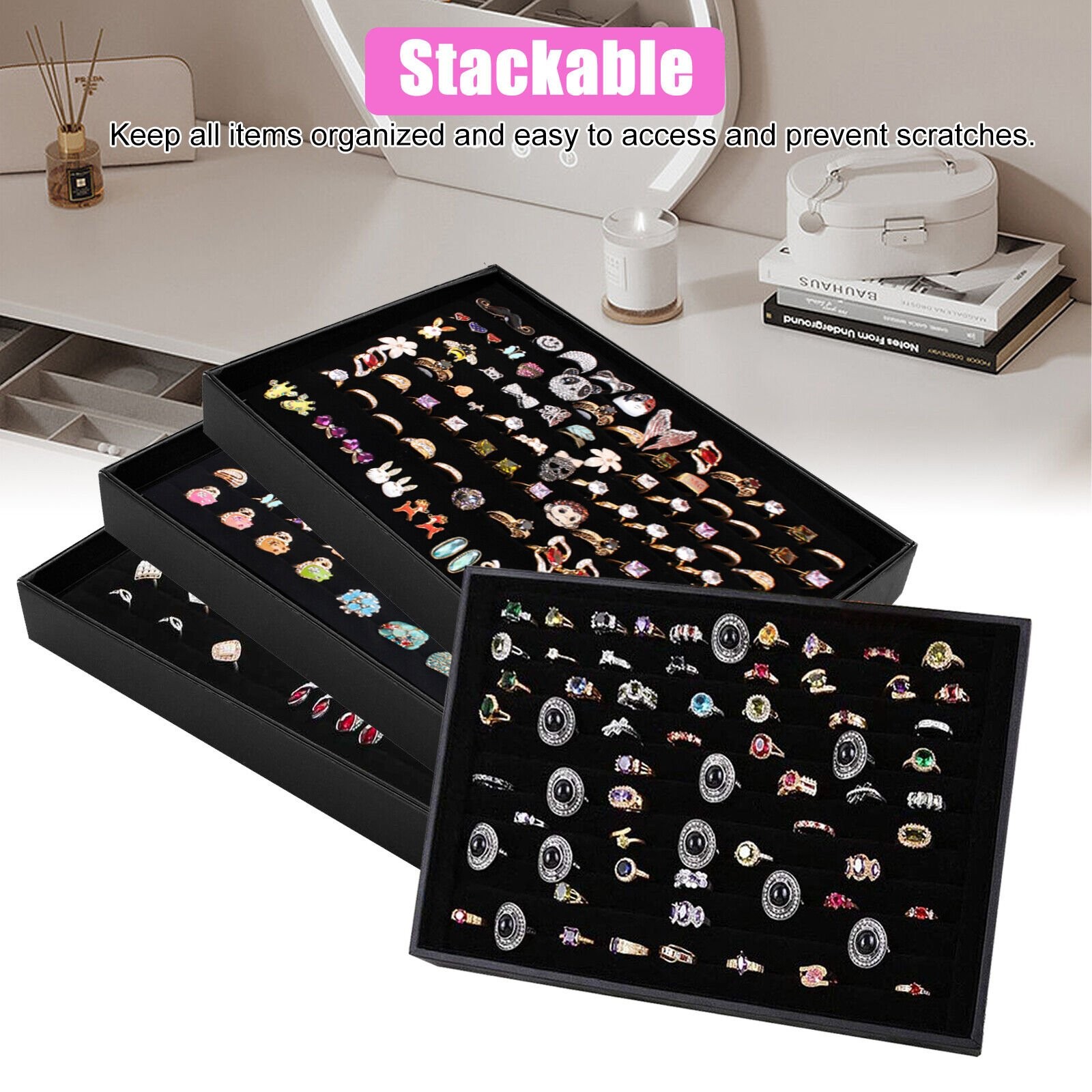 2× Jewelry Ring Display Organizer Tray Holder Earrings Storage Case 100 Slots US