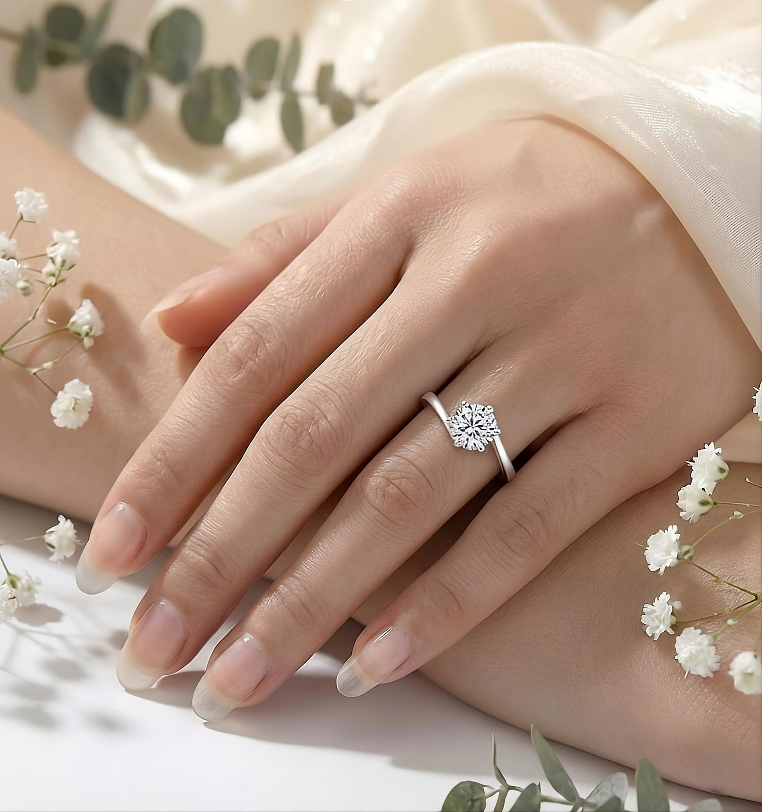 925 Silver Diamond Moissanite Solitaire Ring Women Adjustable Minimalist Gift
