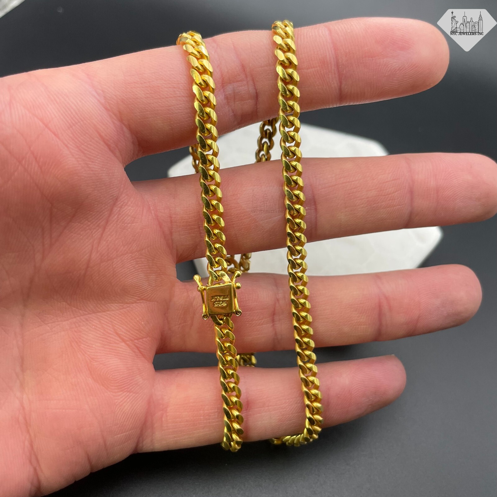 5MM 14K Gold Plated Over Sterling Silver Cuban Link Thick Rapper Chain Necklace