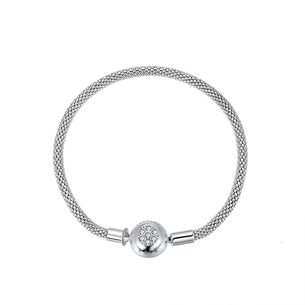 Snake Chain Charm Bracelet Sterling Silver Cz Love Clasp Ginger Lyne Collection