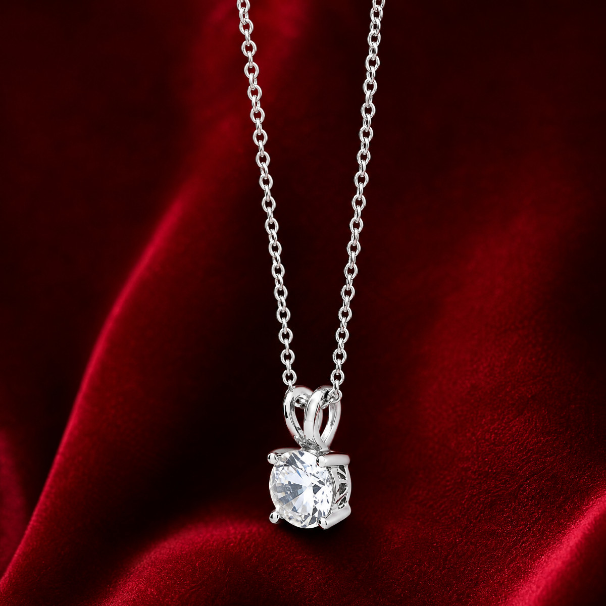 Sterling Silver 925 Round Cut 2Ct Cubic Zirconia Solitaire Pendant Necklance 18″
