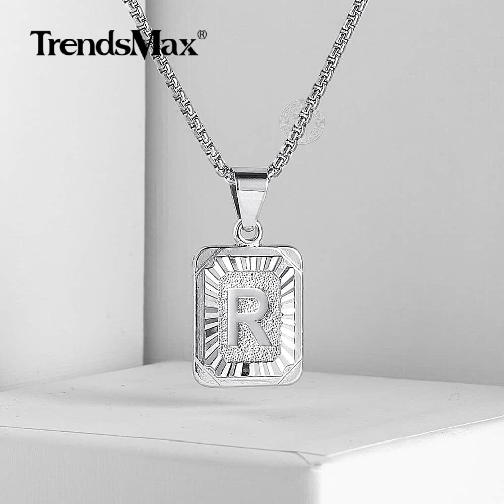 Silver Plated Initial 26 Letter A-Z Charm Pendant Necklace 18″-22″ Female Male