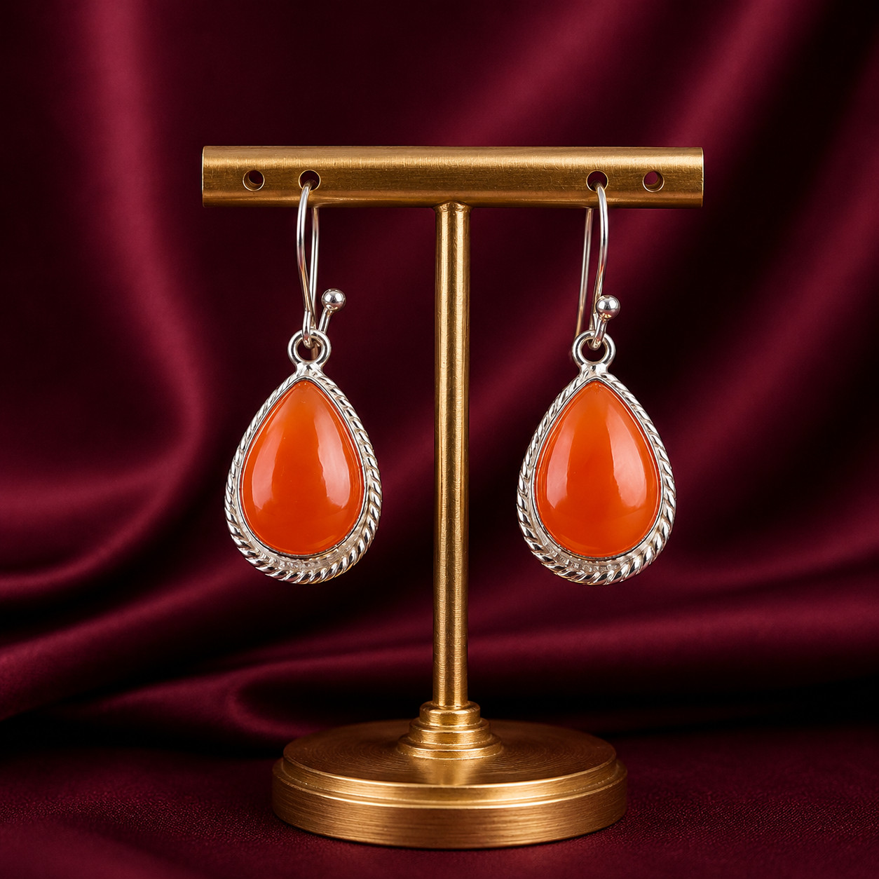 Natural Carnelian Gemstone 925 Sterling Silver Women Earring 1.40″ Gift For Love