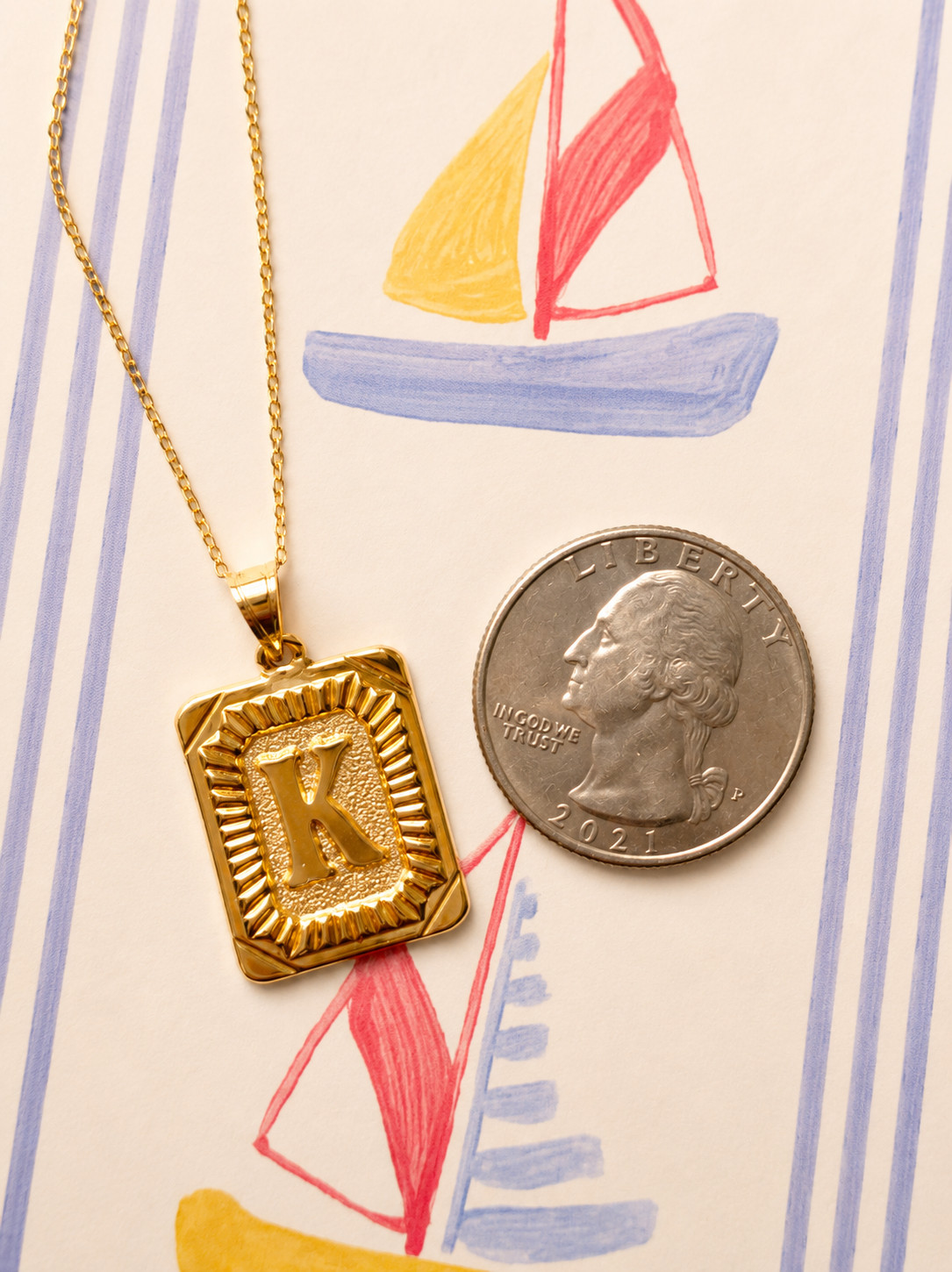 Real 14K Yellow Gold Initial Letter K Necklace 17in Vintage Tag Pendant Chain