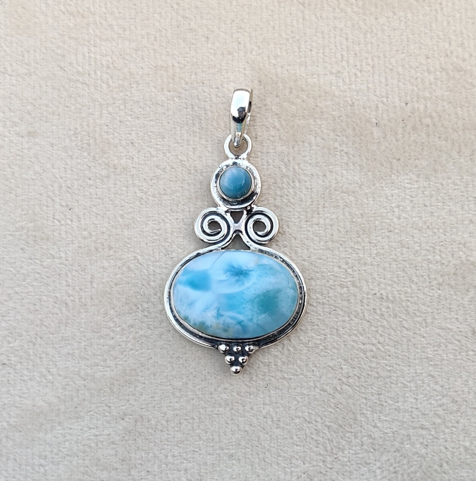 Elegant Caribbean Larimar Gemstone 925 Sterling Silver Beautiful Pendent SR2190