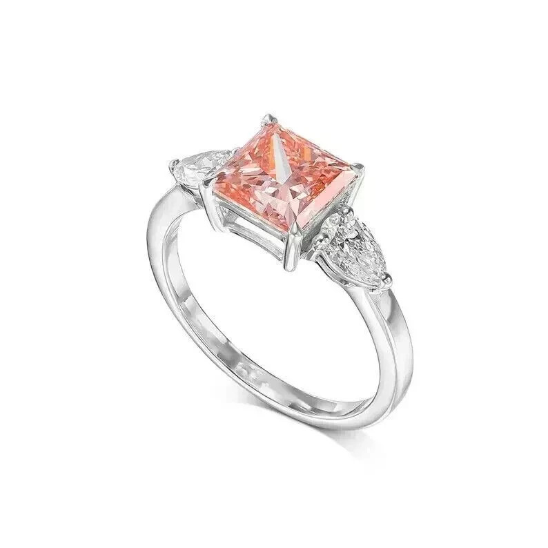 IGI Lab Grown Diamond Ring 3.00 Carat Fancy Vivid Pink Princess Cut 950 Platinum