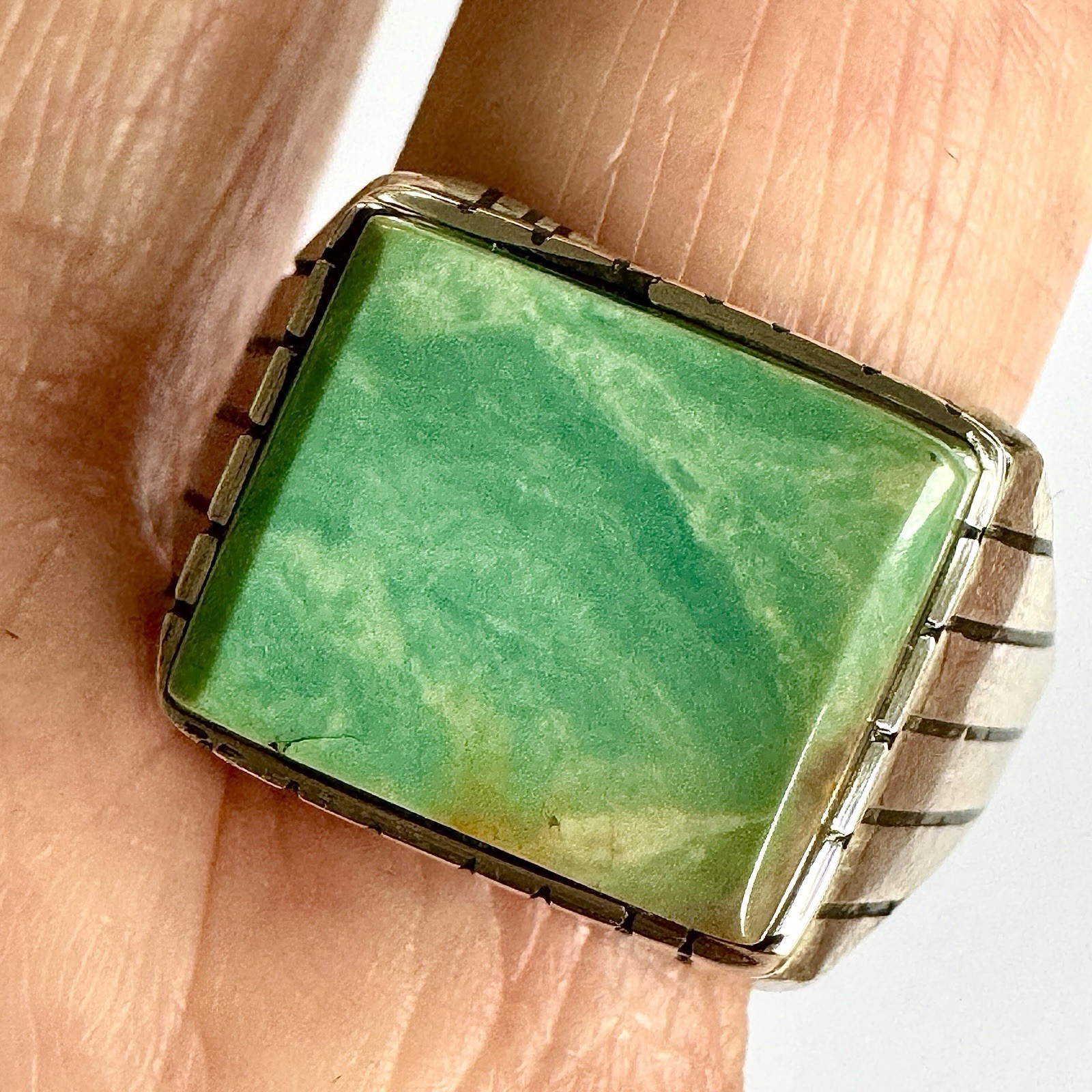 Navajo Turquoise Mens Ring Sz 13 Rectangle Signed Jack Sterling 14mm