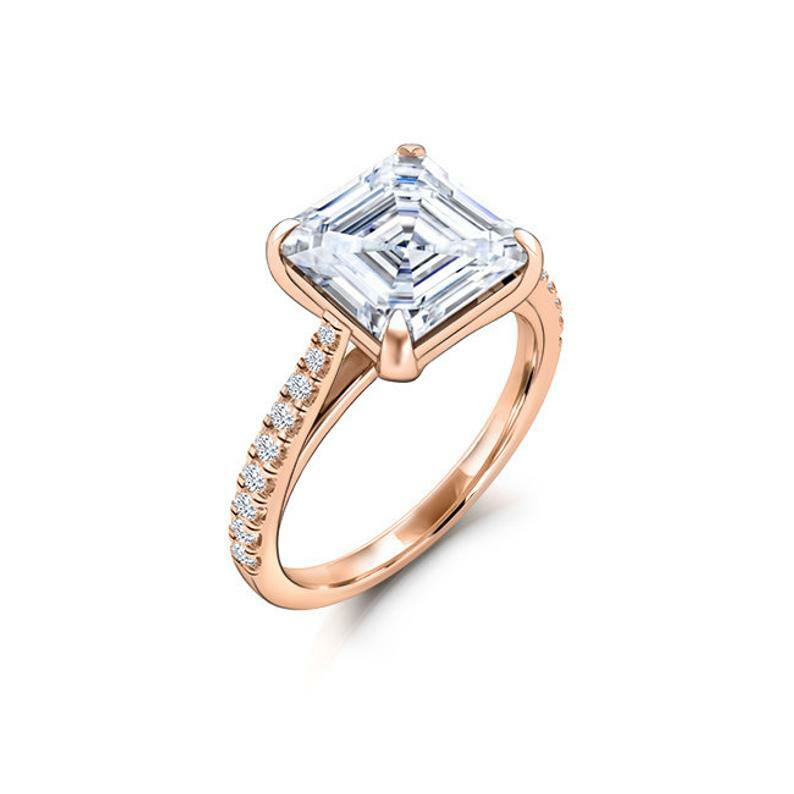 Solitaire with Accents Ring 2.25ct Asscher Simulated Diamond White Gold Plated