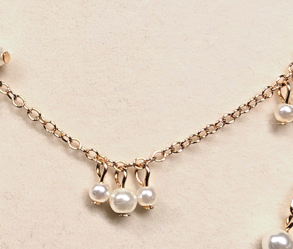 ON 34th 3 Strand Layered Gold Tone Faux Pearl Necklace 16″-19″ NWT Ret $39.50