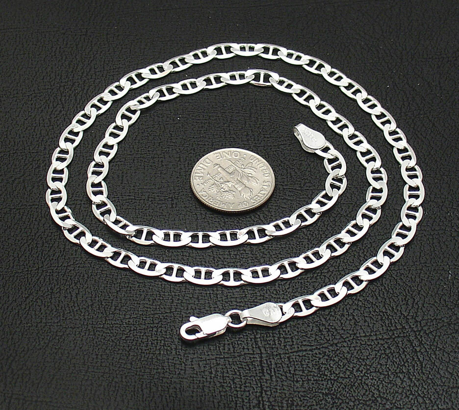 4.2mm Mens Solid Mariner Link Chain Necklace Real 925 Sterling Silver