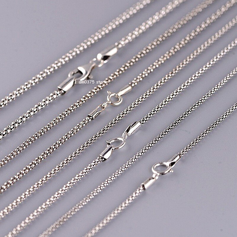 Pure S925 Sterling Silver Necklace 1.5mm/1.8mm/2.5mm Popcorn Chain 16 to 30inchL