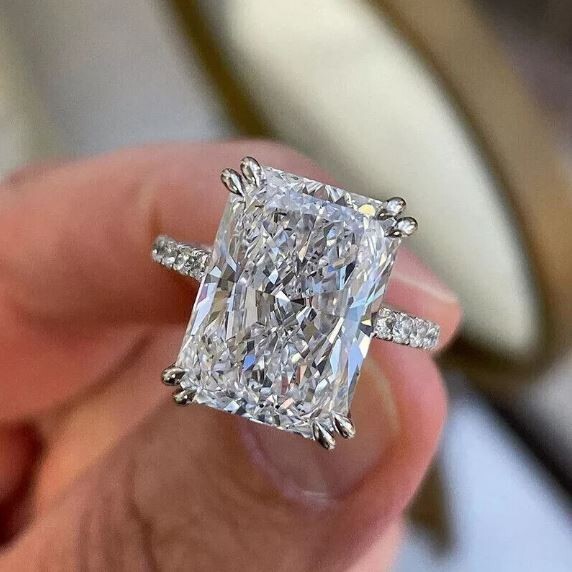 4Ct Radiant Cut Lab Created Diamond Solitaire Wedding Ring 14K White Gold Plated