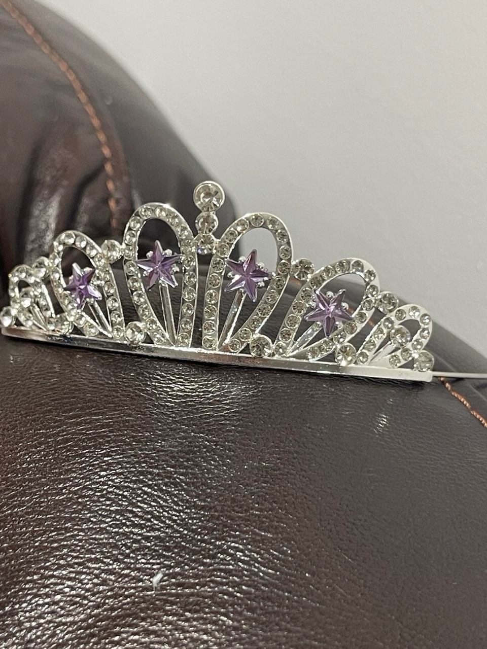 Silver Plated Adjustable Rhinestone Tiara Headband Purple Star Stones
