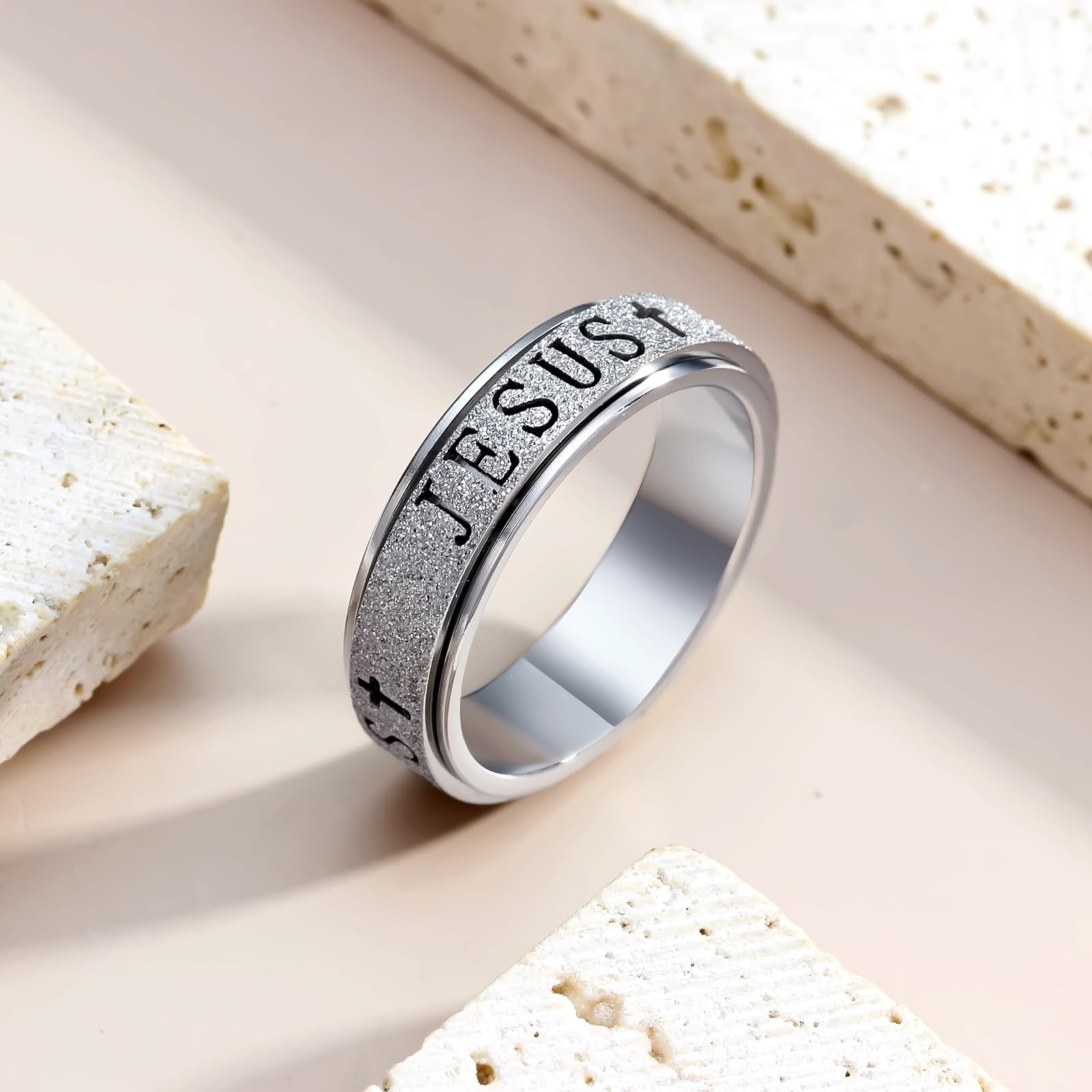 Fidget Spinner Anxiety Ring for : Adults Cute Jesus Thumb Ring Stainless Stee…