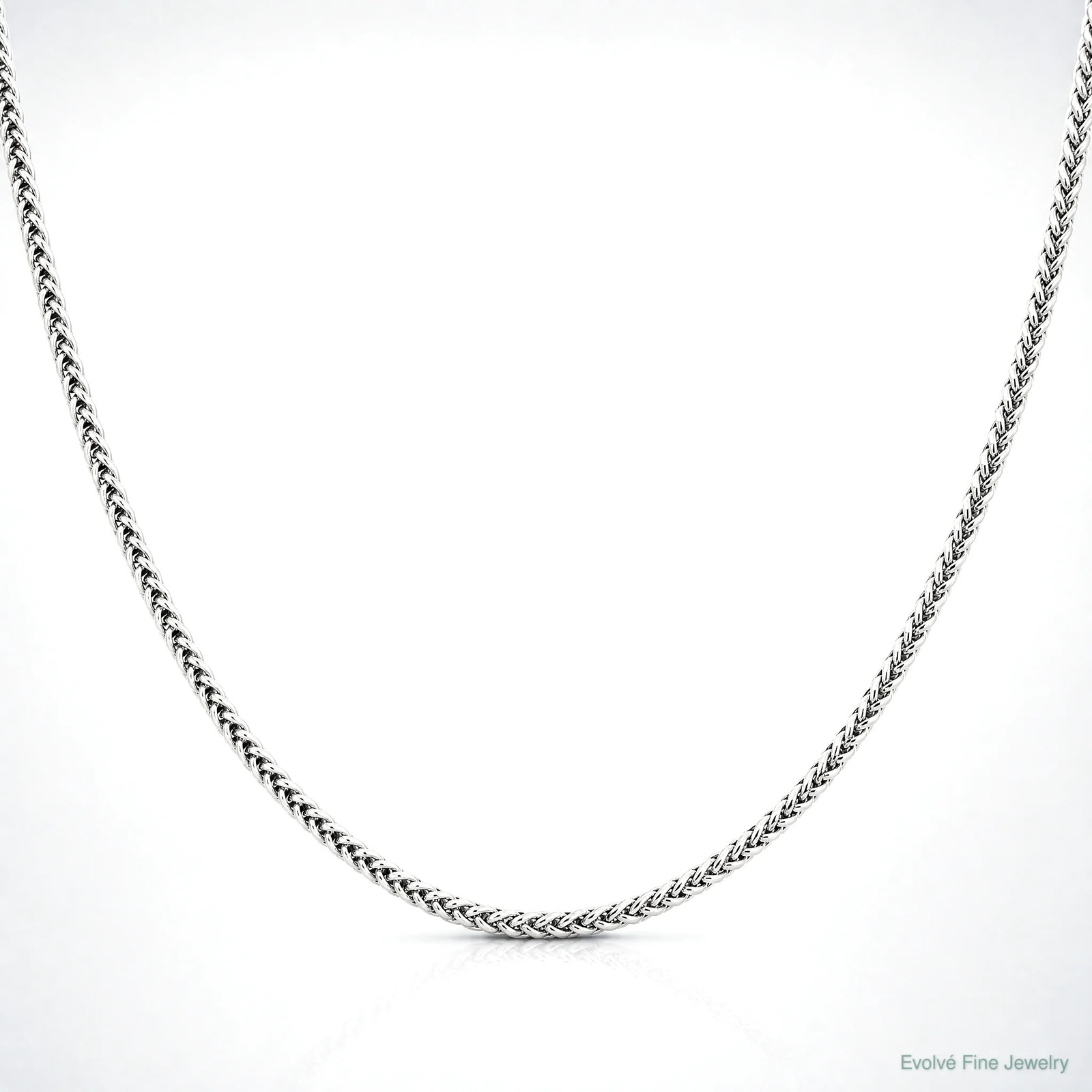 14K White Gold 2.35mm Semi-Solid 3-Wire Wheat Chain Necklace 16″-24″