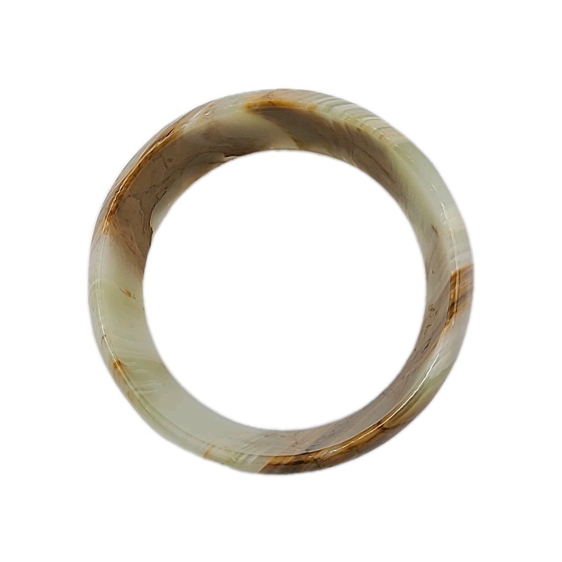 VTG Beautiful Bangle Bracelet Marbled Brown White Green 1″ W x 2.75″ Across