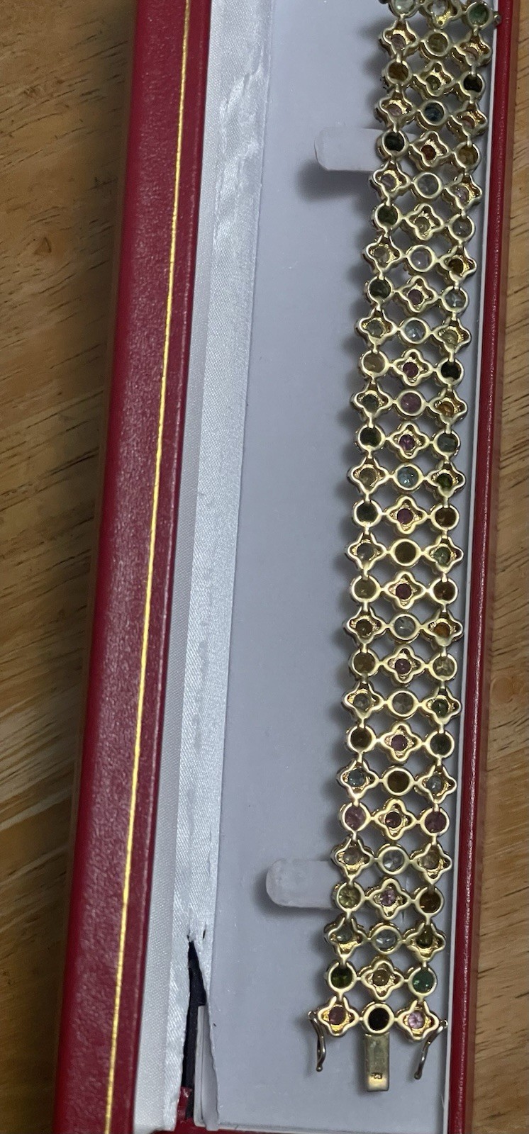 14K Yellow Gold Plate over Sterling Silver Bracelet Natural Tourmaline & Diamond