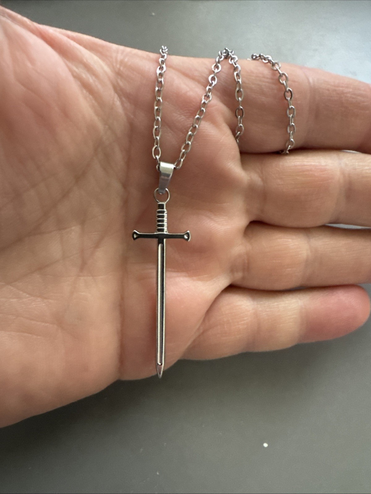 Silver Plated Sword Cross Pendant 20” Inch Necklace Chain Viking Gift Unisex