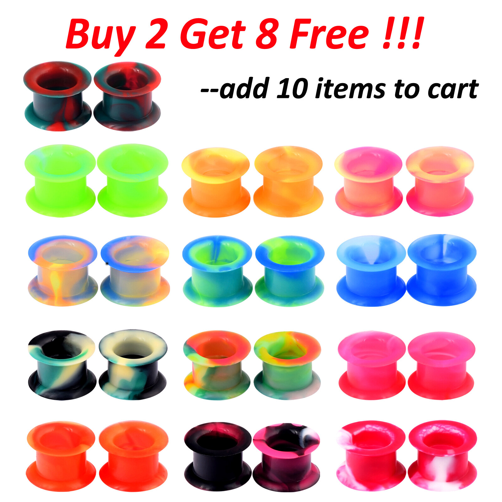 PAIR of Thick Silicone Ear Gauges Camouflage Flesh Tunnels Ear Expander Plugs