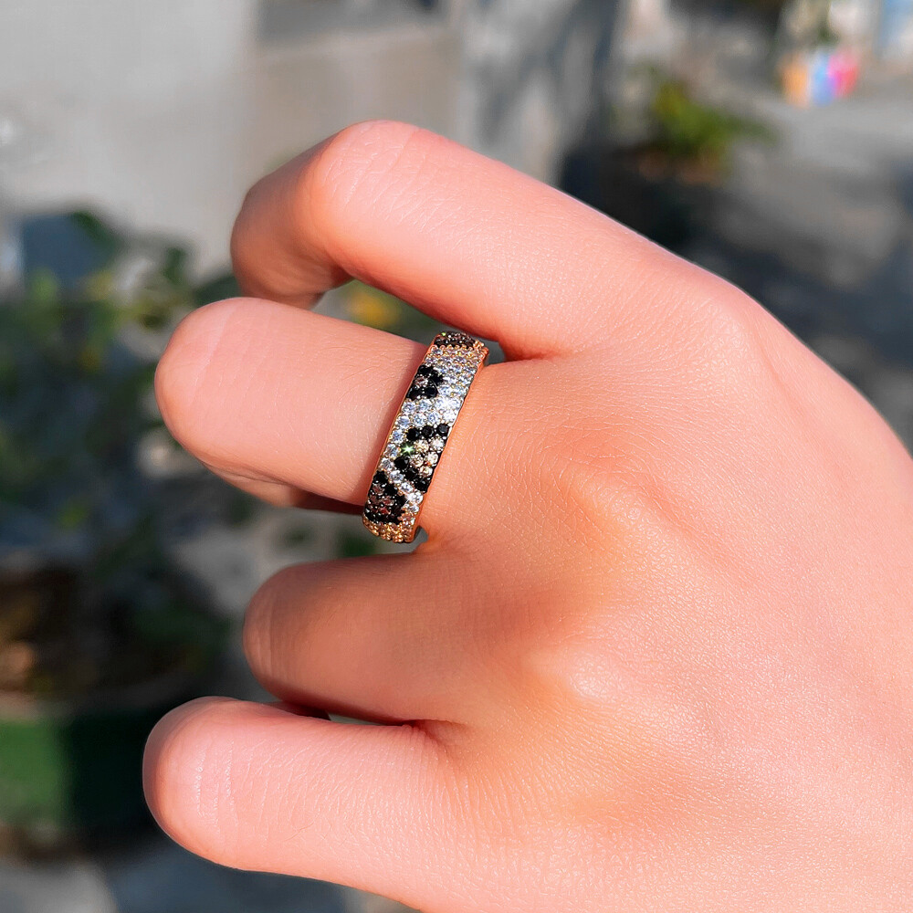 Big Round Snake Leopard Ring Multi-Tone Gold Plated CZ Jewelry for Bride Wedding