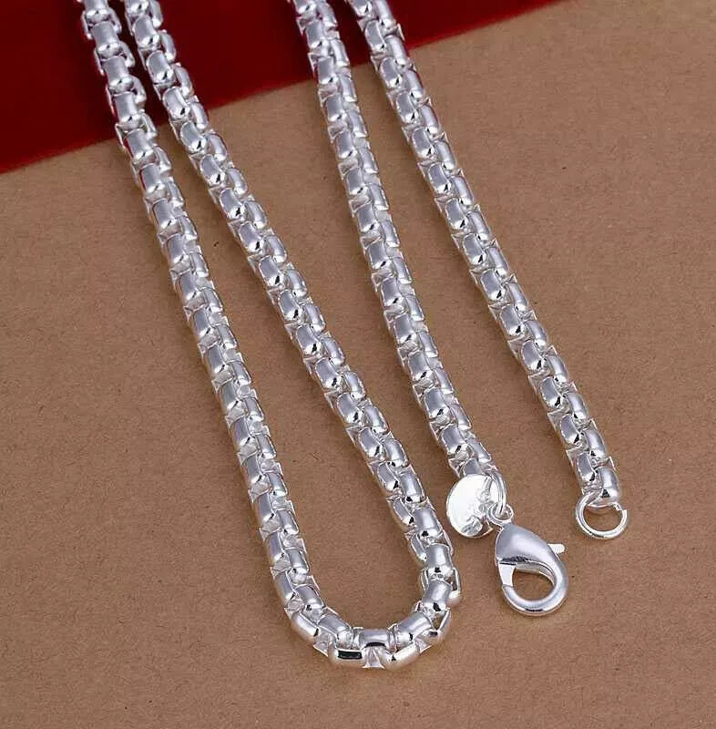 18″-24″ Mens Womens 925 Sterling Silver 4mm Smooth Round Box Link Chain Necklace