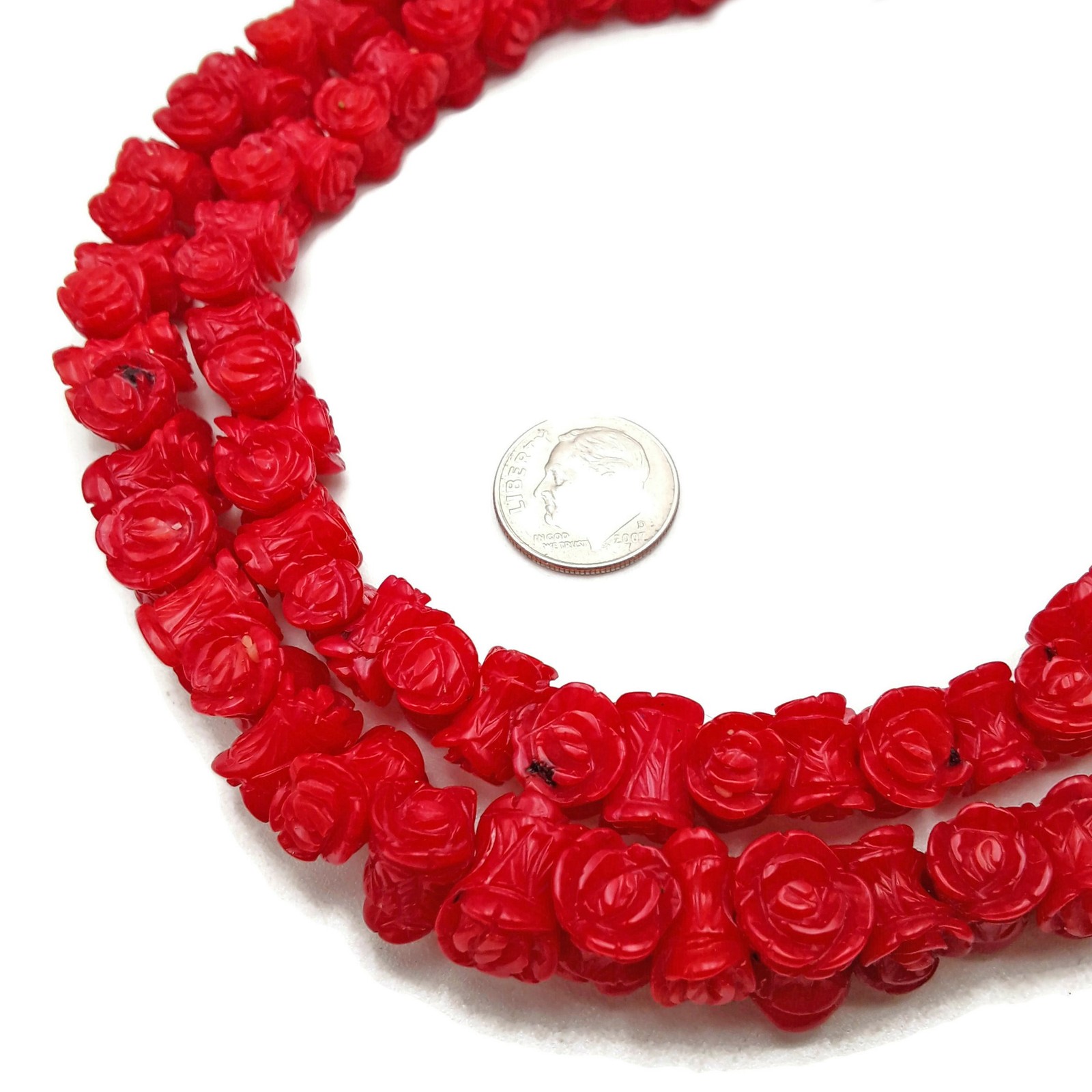 Red Bamboo Coral Hand Carved Flower Beads Size Approx 8x10mm 15.5” Strand