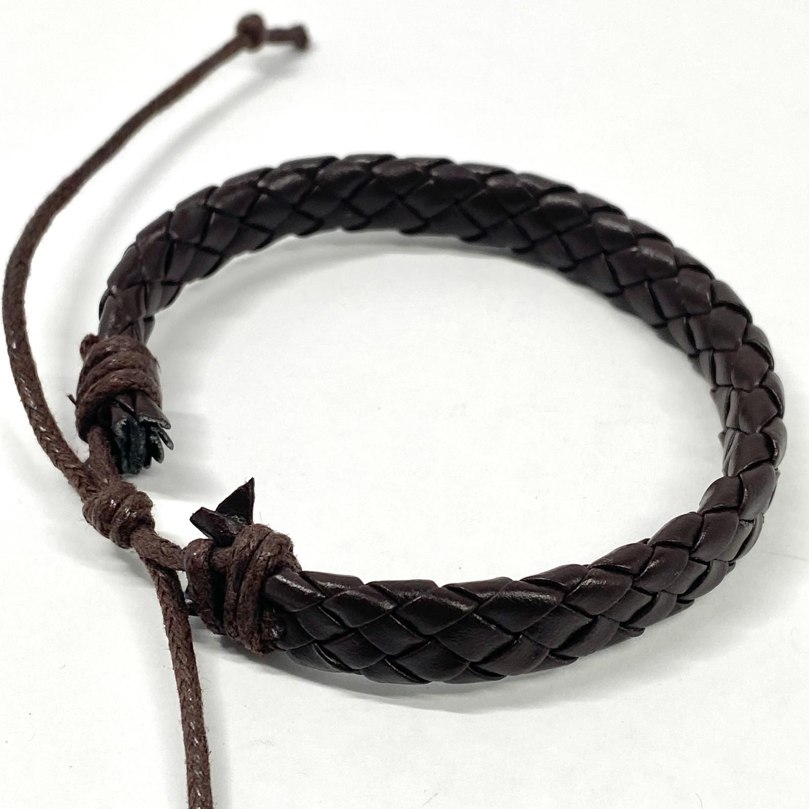 Adjustable Braided Faux Leather Bracelet Brown Woven Rope Cord Wristband Gift