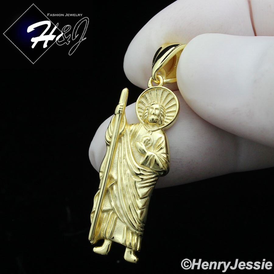 MEN WOMEN 925 STERLING SILVER PLAIN GOLD PLATED SAN JUDAS ST.JUDE PENDANT*GP389