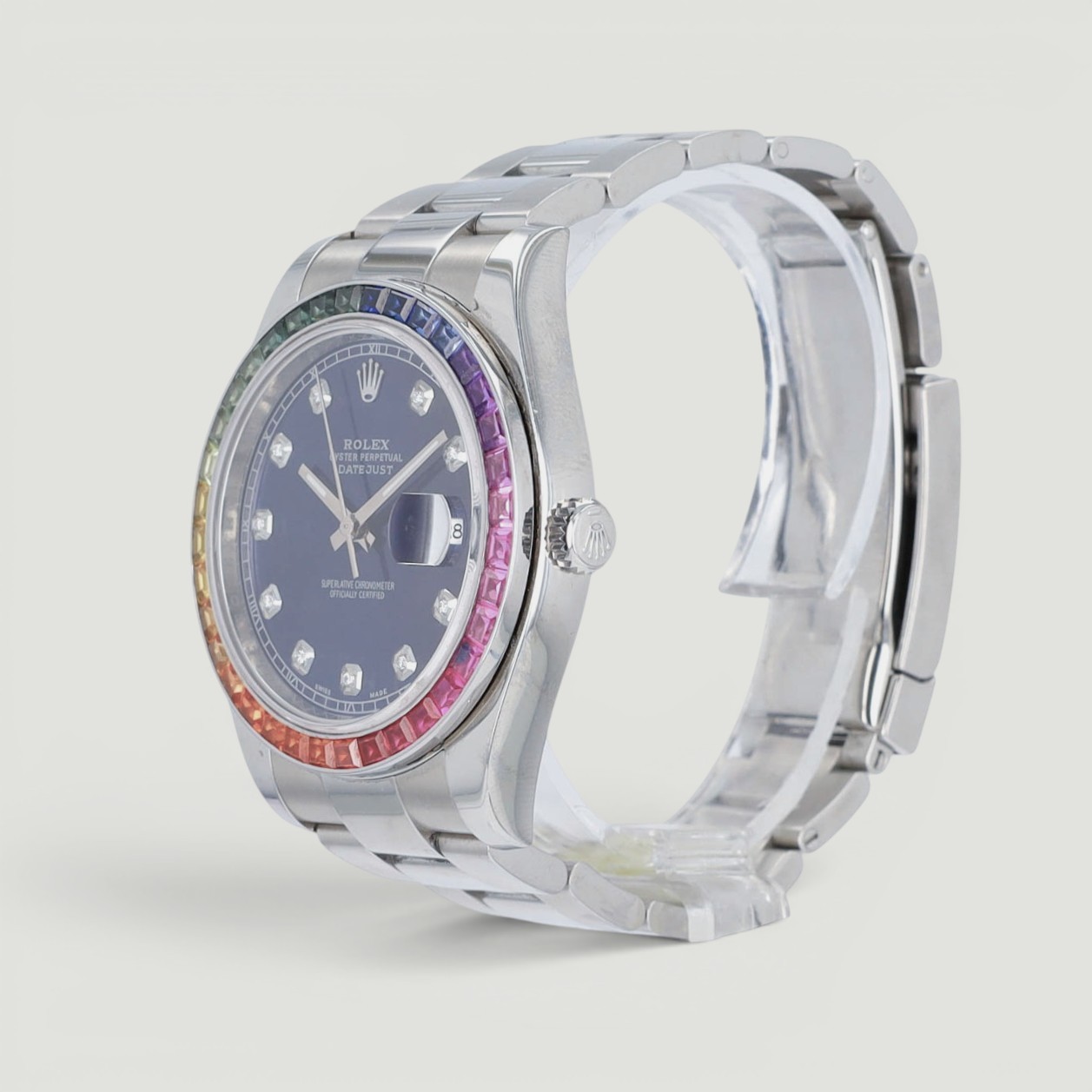 Rolex Datejust II 116334 41mm Blue Diamond Rainbow Oyster Steel Automatic Watch