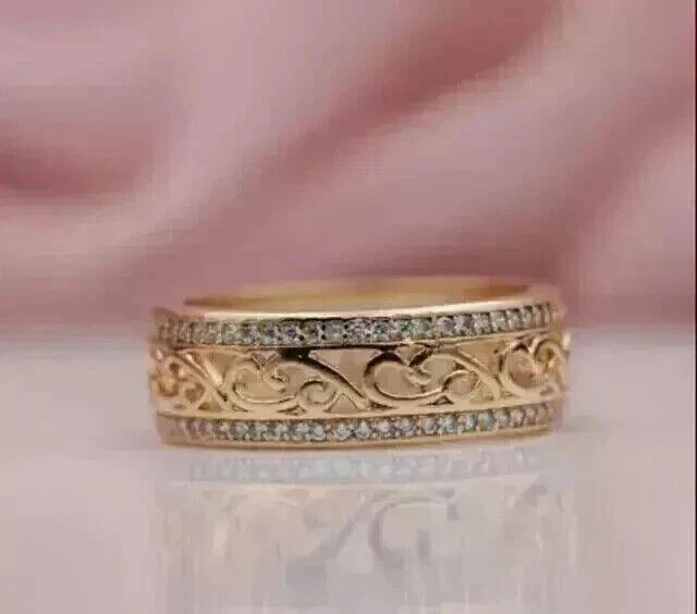 1Ct Round Cut Lab-Created Diamond Wedding Band Ring 14K Yellow Gold Plated