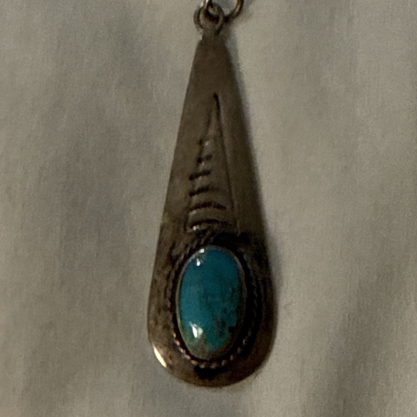 Teardrop Turquoise Bezel Set Pendant, Silver Tone Metal, Unisex Adults