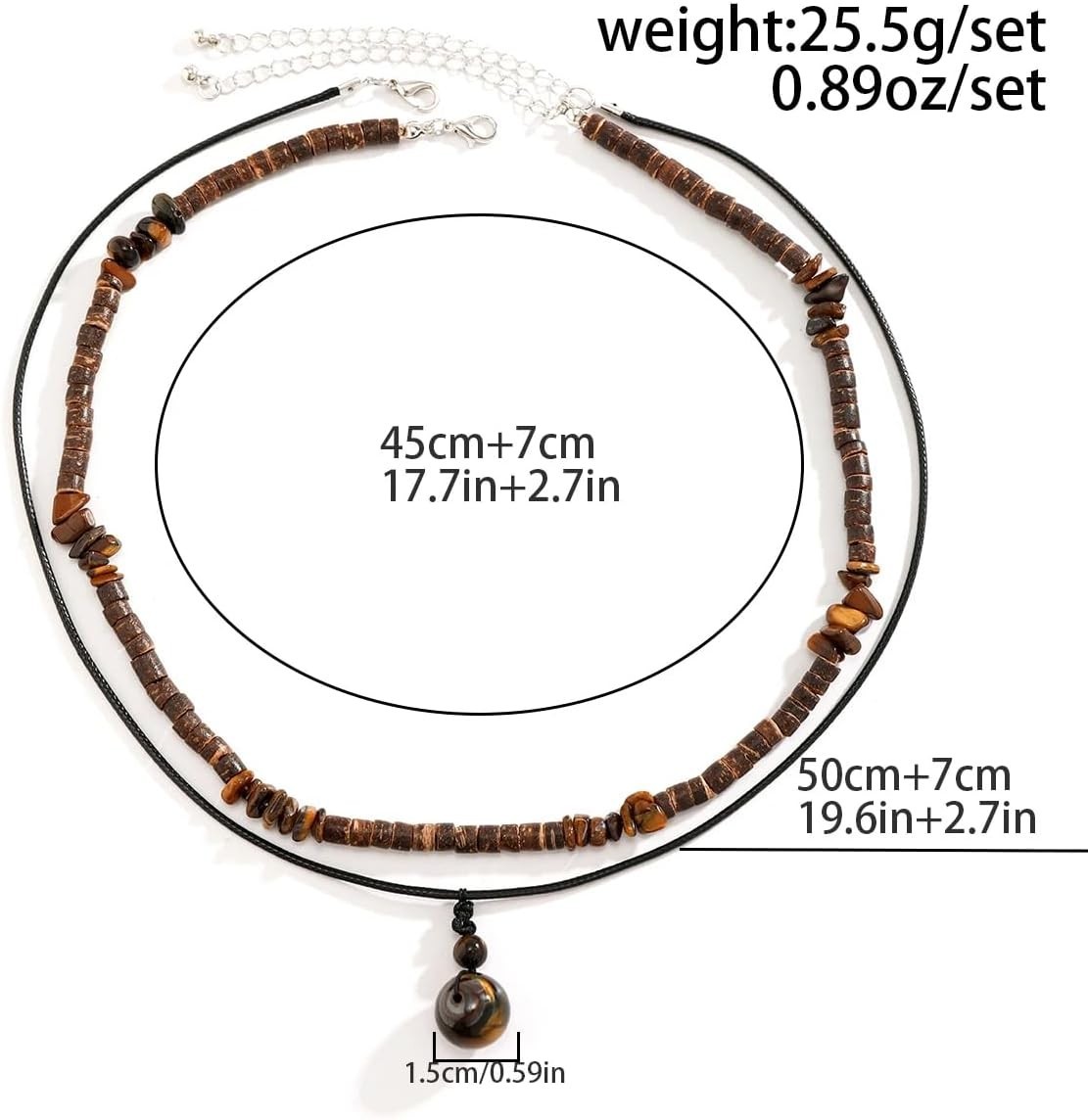 Adjustable Layered Necklace with Tiger’s Eye & Coconut – Perfect Summer Gift
