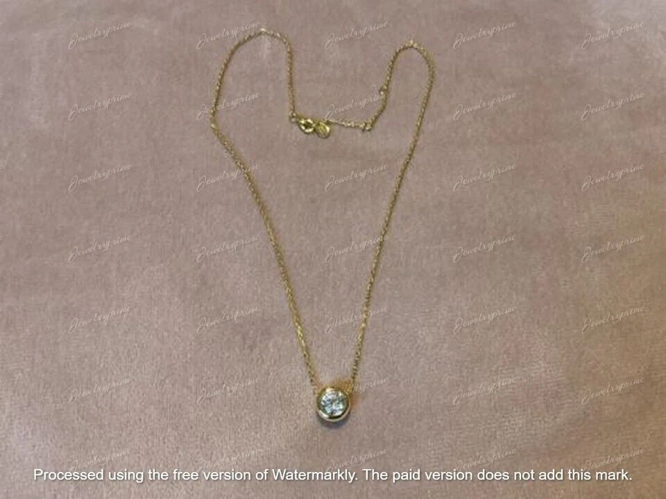 10k Yellow Gold Plated 2Ct Lab Created Diamond Pendant Bezel Set 18″ Neckalce