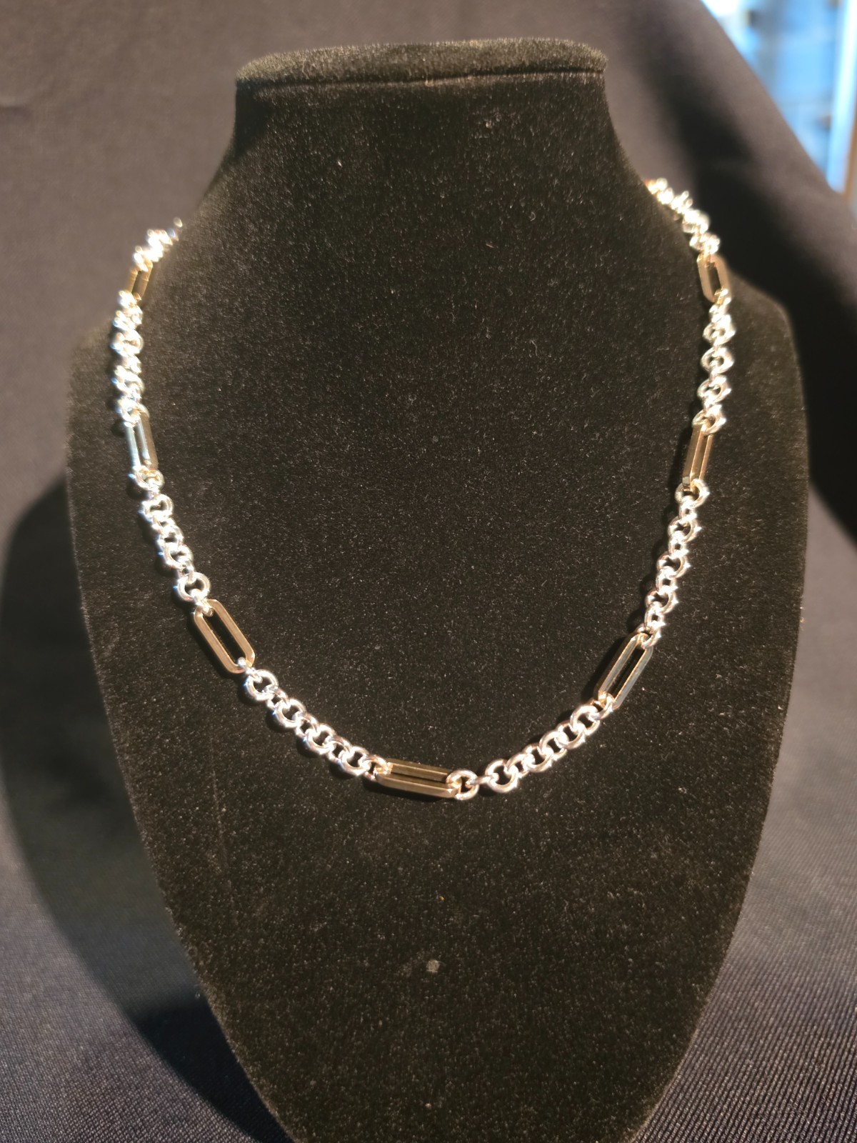 Lauren Ralph Lauren LRL Two Tone Paperclip Link Chain Necklace Silver Gold 17″