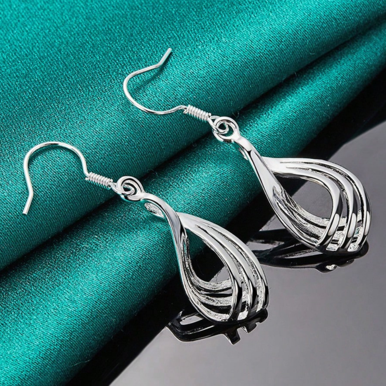 925 Sterling Silver Plated Teardrop Dangle Earrings Twisted Wave Women Jewelry