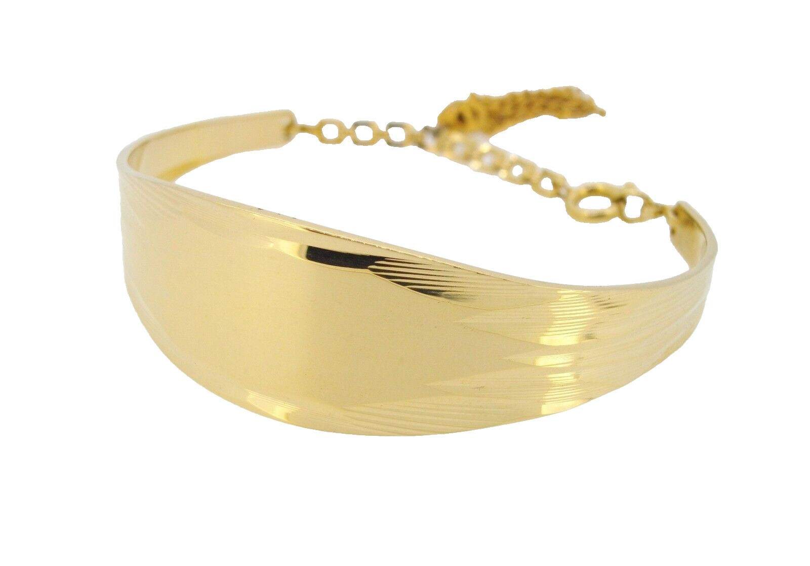Bracelet JB cuff goldtone ID identification with chain and tassel dangle