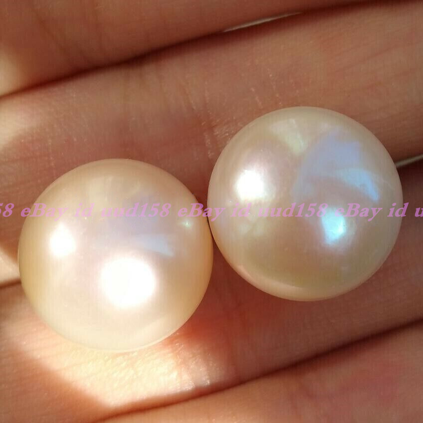 Huge 13-14mm Real Natural South Sea White Pearl Stud Earrings 14k