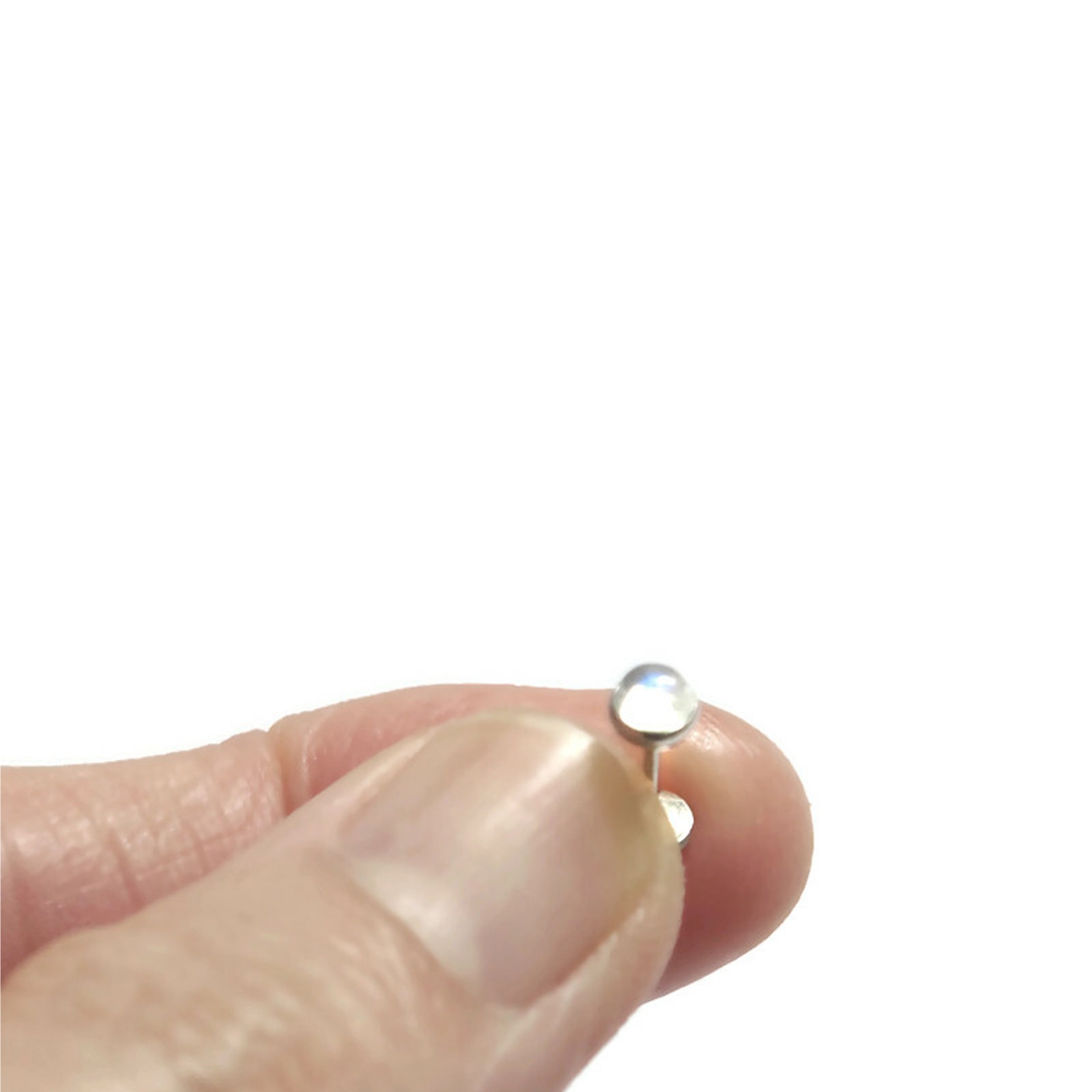 18GTiny Genuine Rainbow Moonstone Titanium Threadless Stud Earring Handmade inUS