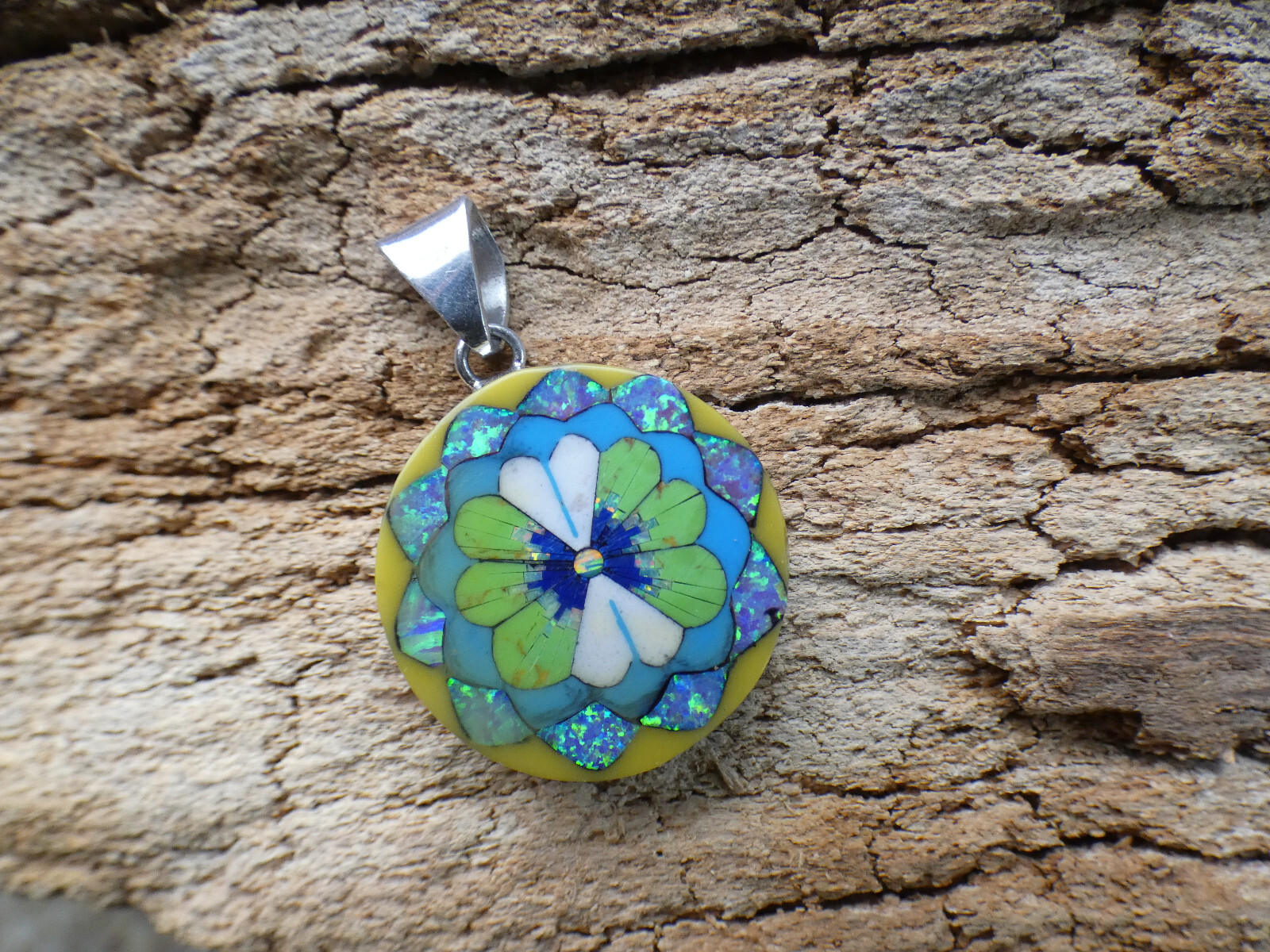 Gorgeous Pansy Flower Gemstone Opal Aluminum Sterling Silver Alloy Pendant AK83