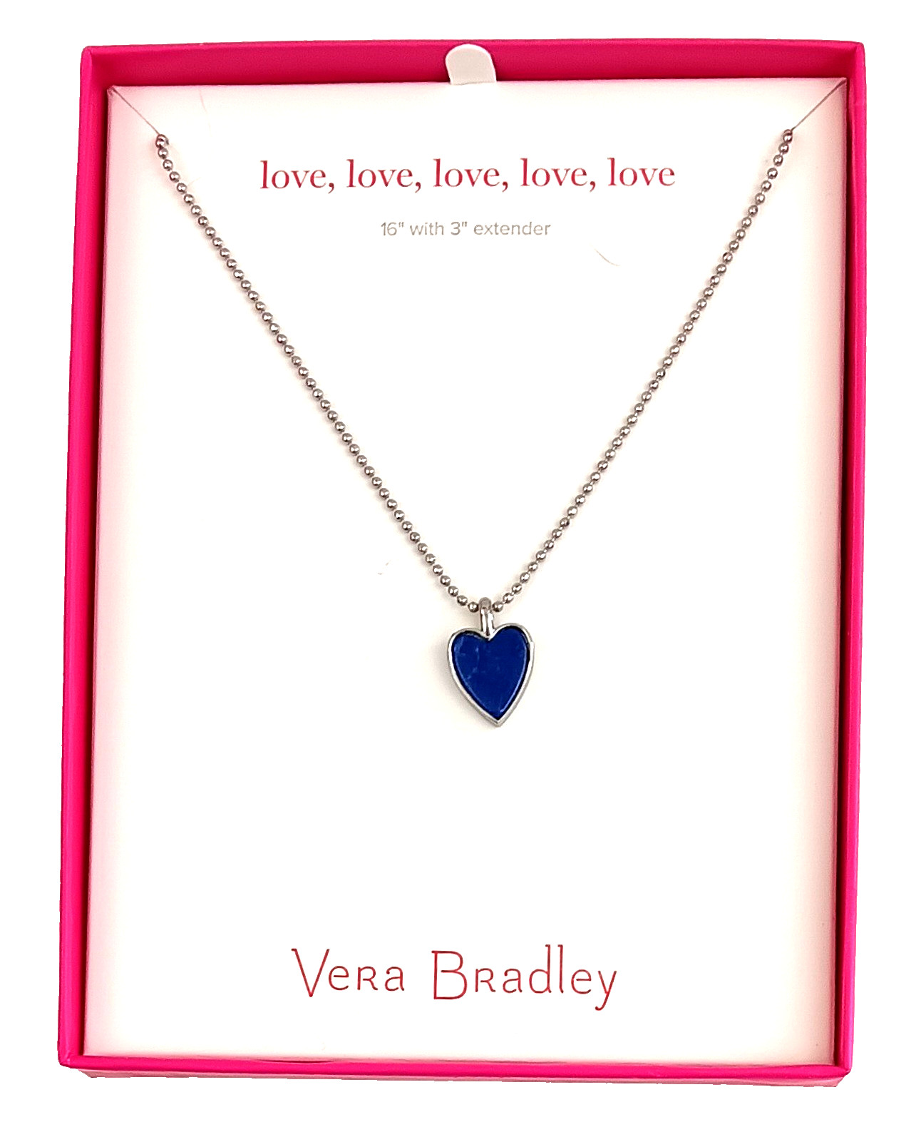 Vera Bradley Love Blue Heart Necklace 16″ Beauty Is Meant To Be Shared