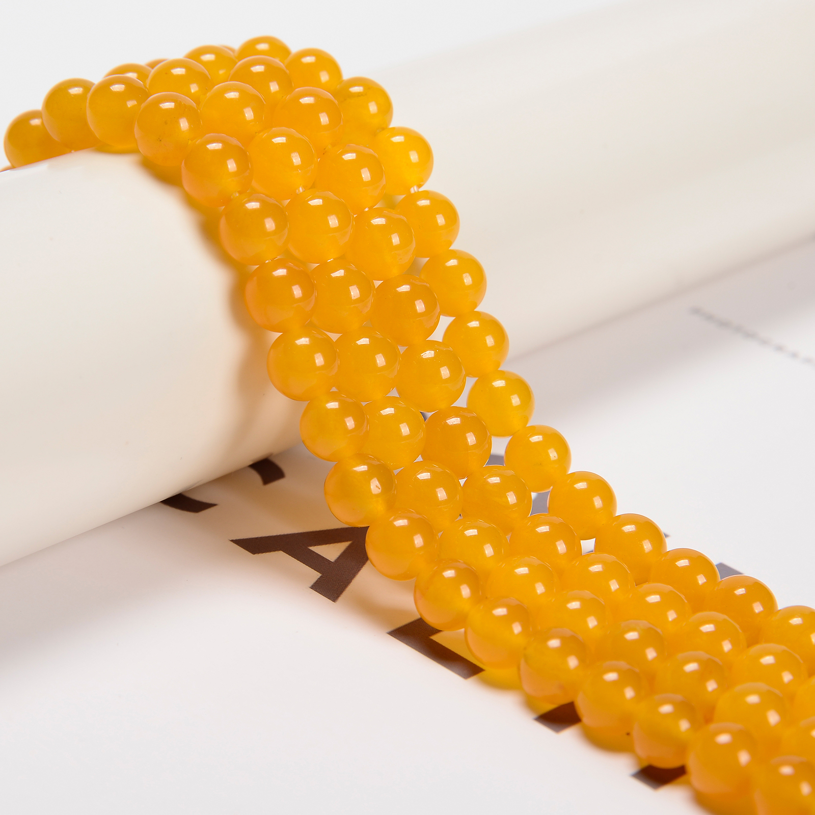Dark Yellow Dyed Jade Smooth Round Beads 4mm 6mm 8mm 10mm 15.5″ Strand