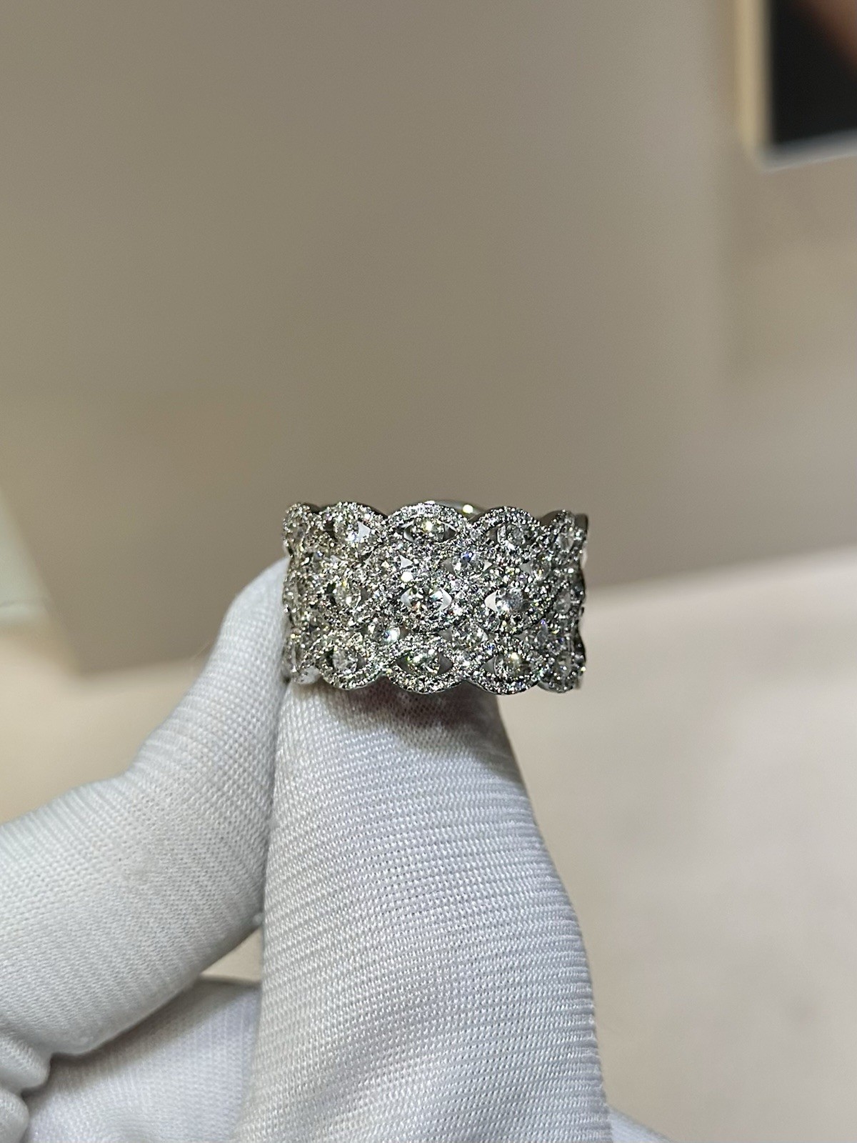 Wide Diamond Band Ring 18K White Gold Approx. 1.50 CTW