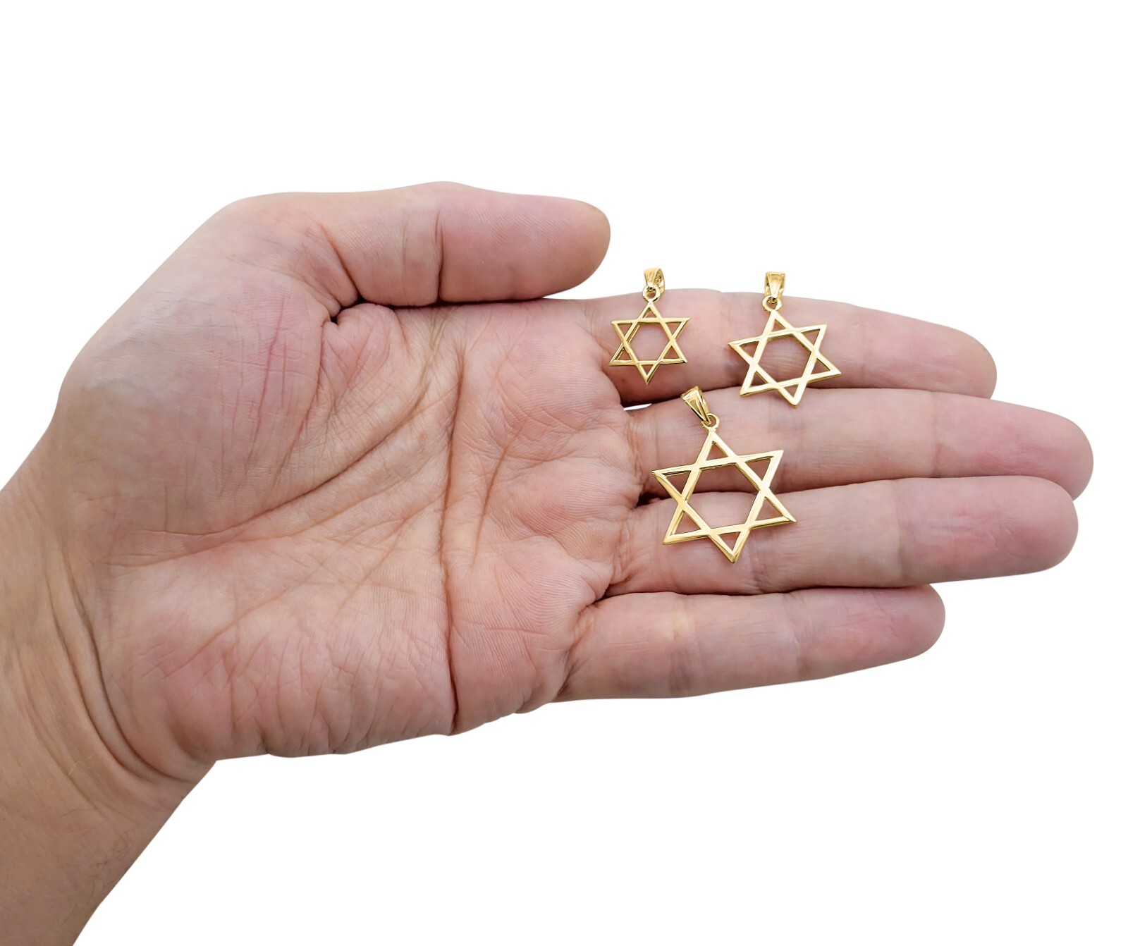 Solid 18K Yellow Gold Star of David Pendant Gold Magen David Pendant, 3 Sizes