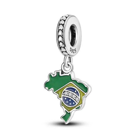 Brazil Map Dangle Charm For Bracelet, Brazil Map Charm, Country Charm