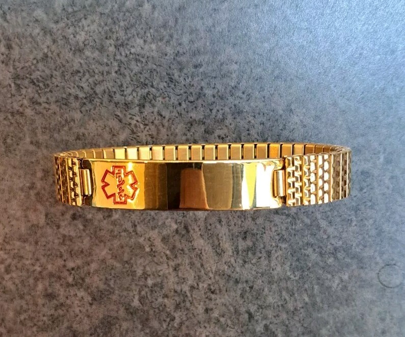 Gold Plated Medical Alert Identification (ID) Stretch Bracelet Stainless Steel