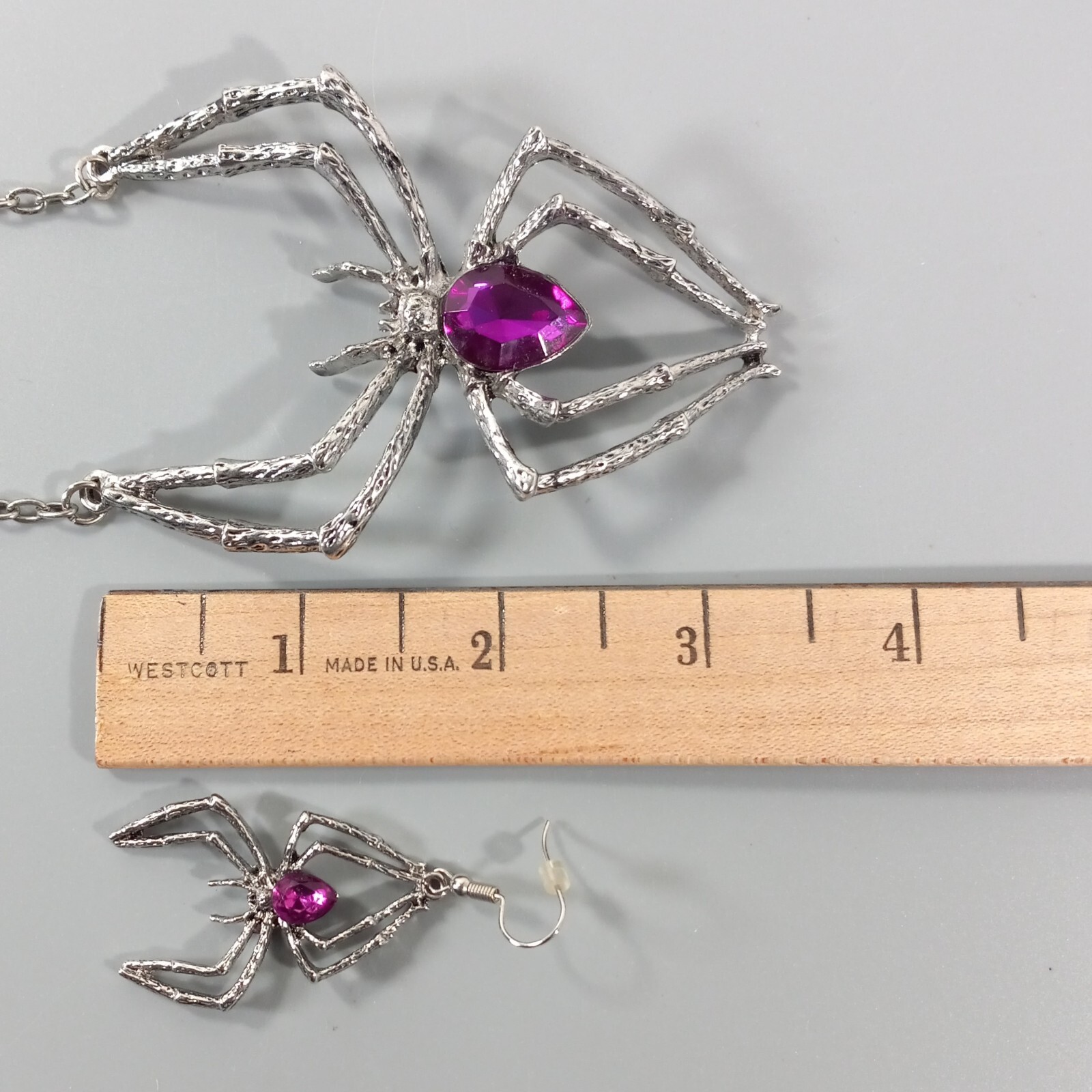 Spider Necklace Earring Sets Goth Halloween Rhinestone Fashion Jewelry Cosplay